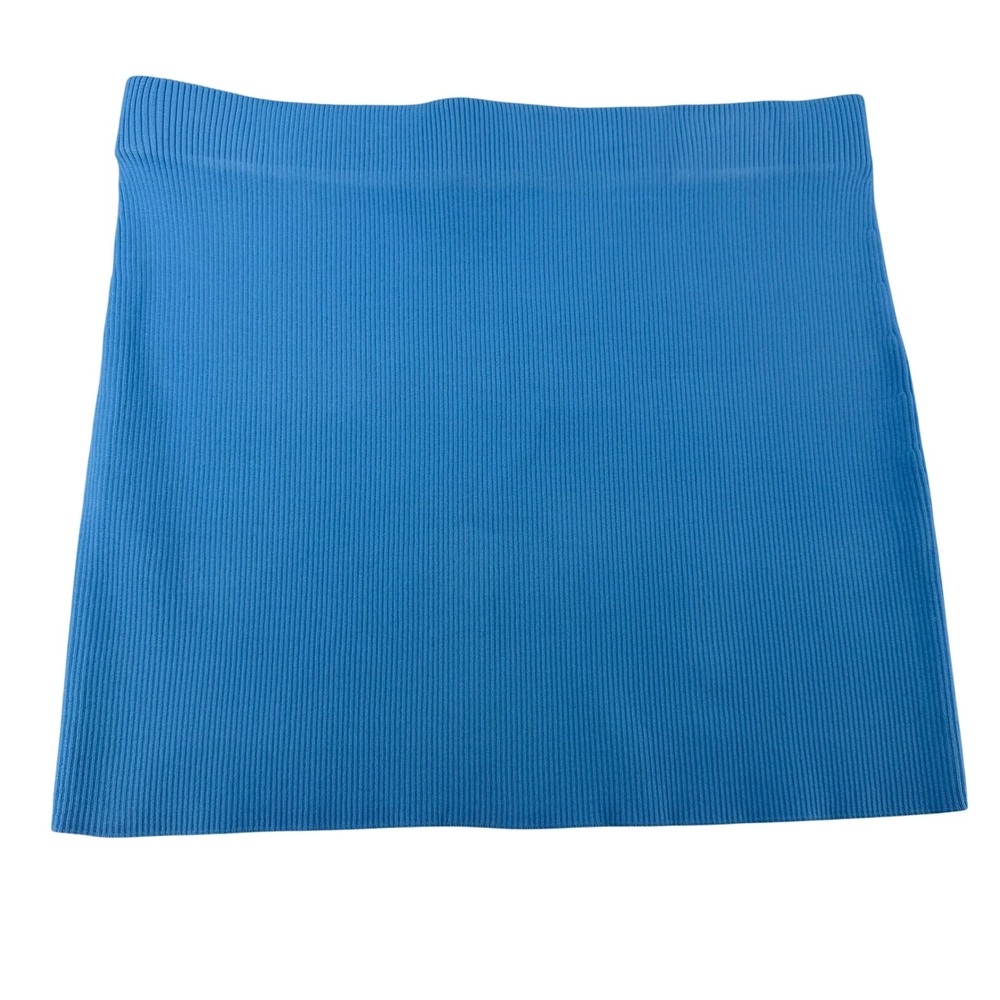 Zara Ribbed Knit Mini Skirt Womens Large Blue Stretchy Bodycon Pull On New NWT